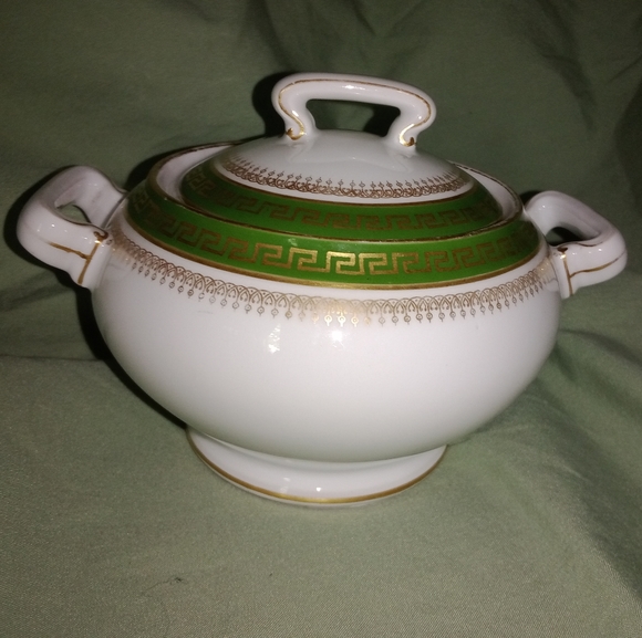 Antique Limoges Tressemanes Vogt France Gold Key Porcelaine Sugar Bowl With Lid - Picture 2 of 11